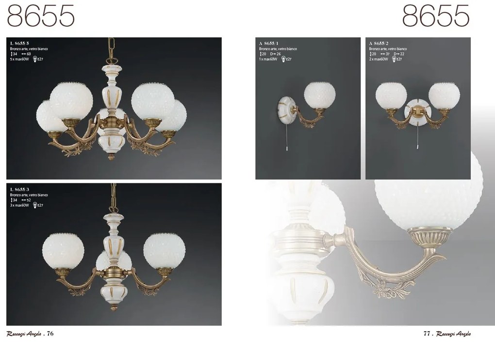 Aplica de perete clasic design italian din alama, sticla si lemn 8655 RA-A. 8655/1