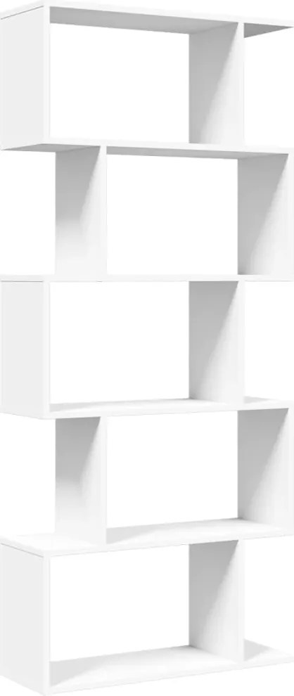 vidaXL Bibliotecă separatoare de cameră cu 5 niveluri, albă, 70x24x161 cm, lemn stratificat