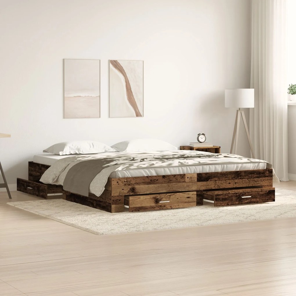 vidaXL Cadru de pat cu sertare Lemn vechi 180 x 200 cm Lemn compozit