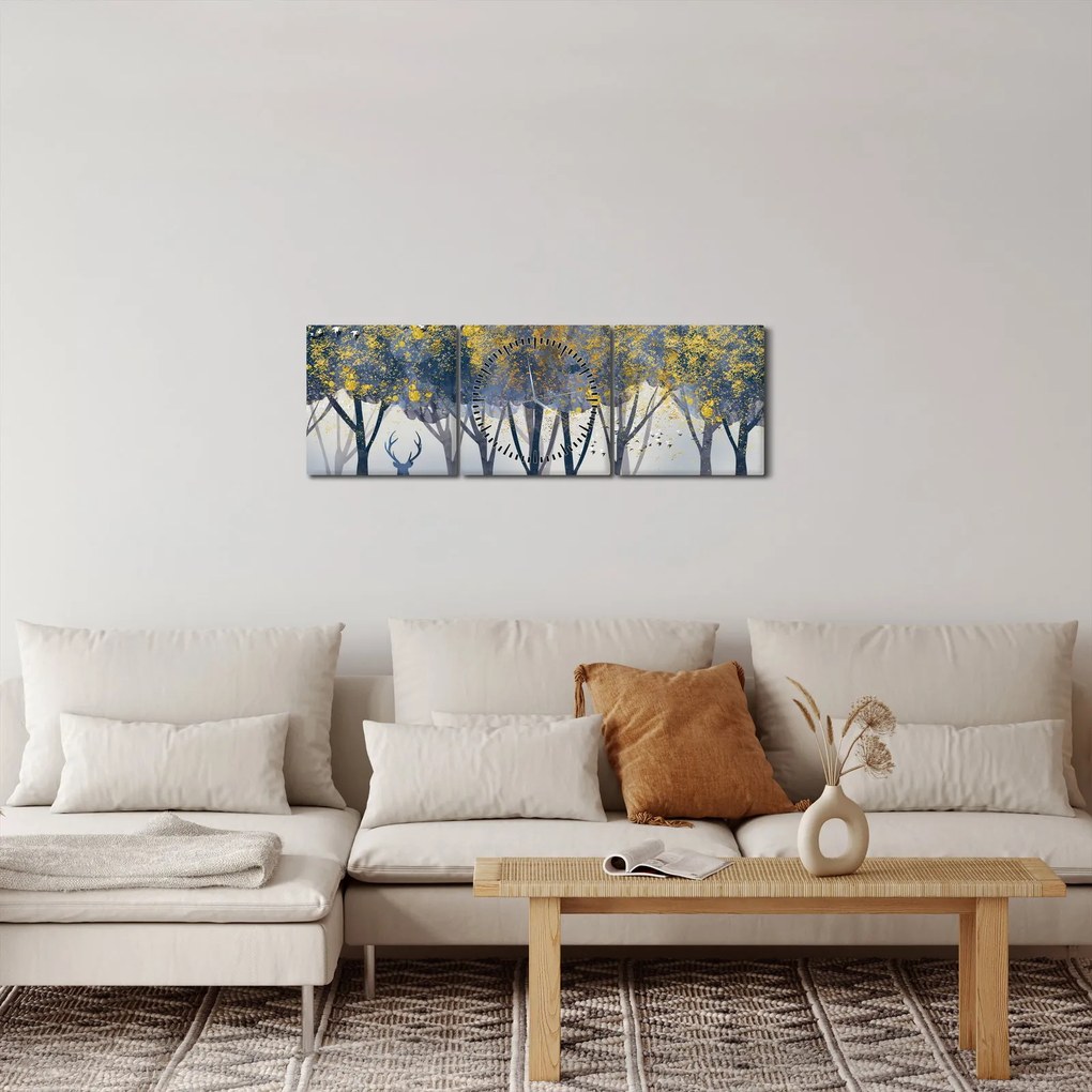 Tablou cerbul în pădure (cu ceas) (90x30 cm)