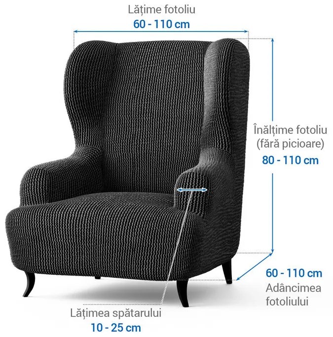 Huse bielastice COSTINA antracit fotoliu clasic (l. 60 - 110 cm)