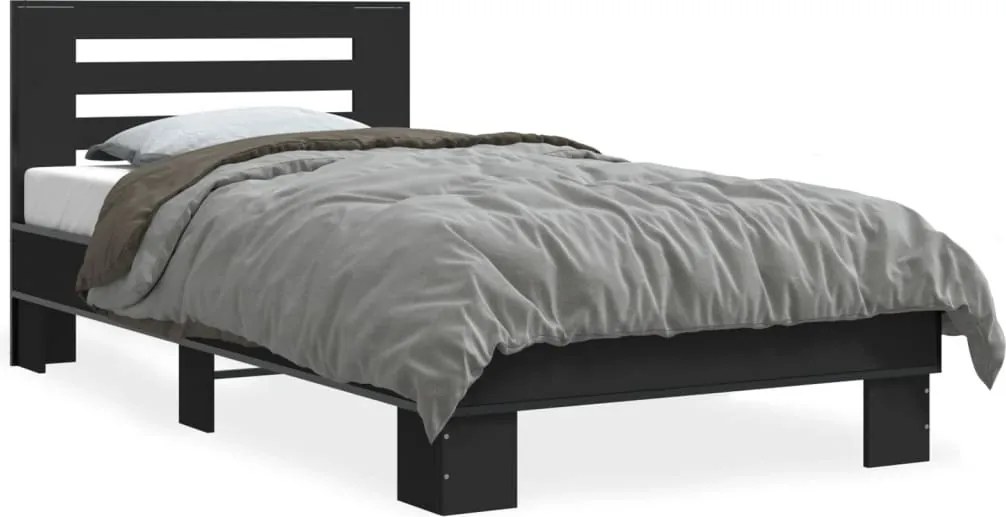 vidaXL Cadru de pat, negru, 90x200 cm, lemn prelucrat și metal
