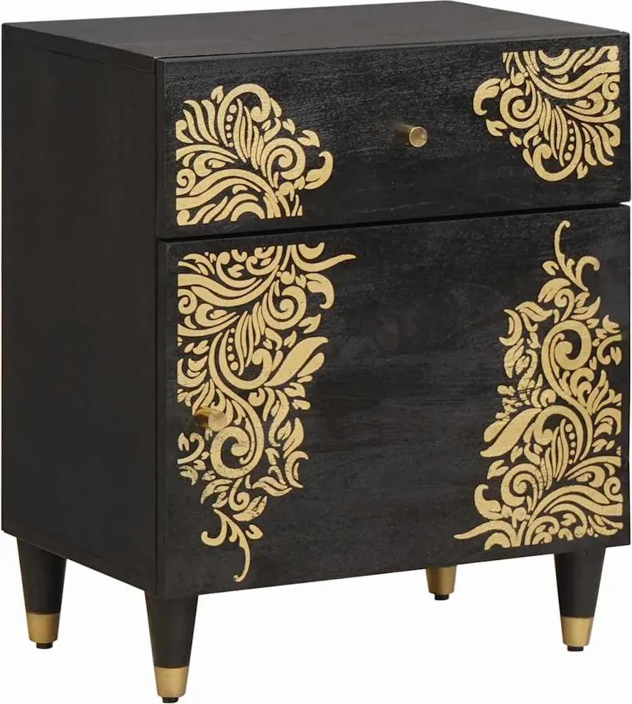 vidaXL Noptieră cu ușă Negru 50 x 33 x 60 cm Lemn de mango solid