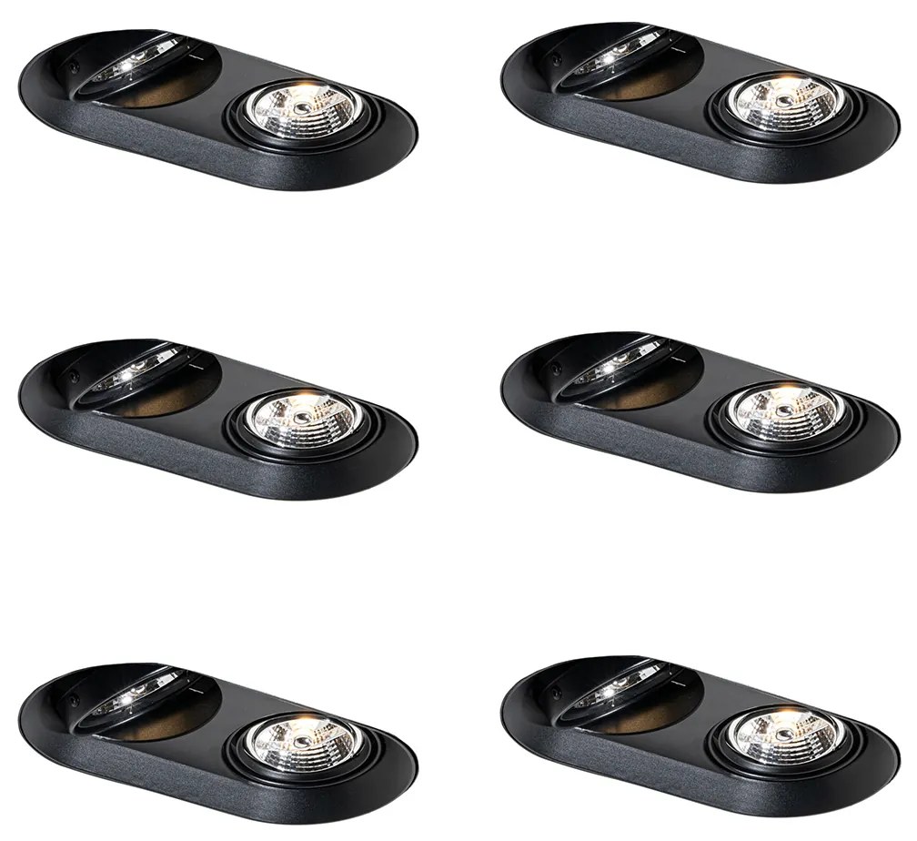 Set de 6 spoturi încastrate rotunjite negre GU10 70mm cu 2 lumini - Hubs