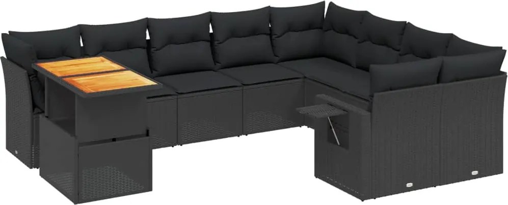 vidaXL Set canapele de grădină cu perne, 10 piese, negru, poliratan