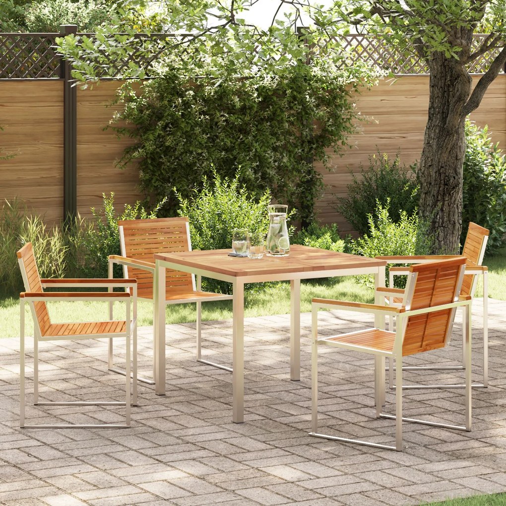 vidaXL Set de dining pentru grădină , 5 piese - masă din lemn de teak și oțel inox.