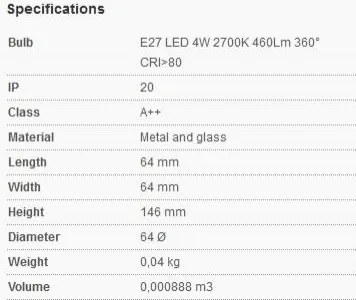 Bec LED E27 4W 2700K 460Lm PEBETERO 17422
