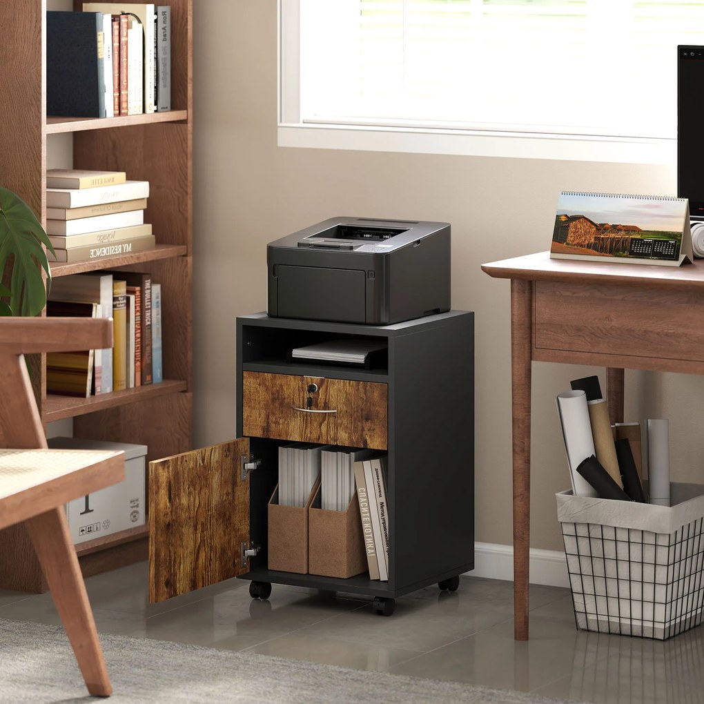 HOMCOM Dulap de Birou cu Raft Deschis, Sertar și Dulăpior, Maro | Aosom Romania