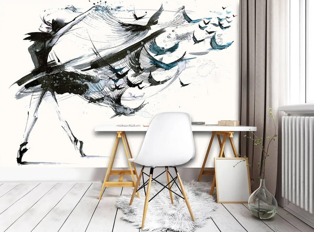 Fototapet - Fata cu corbi (152,5x104 cm)