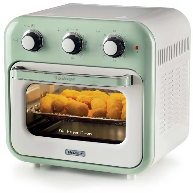 Friteuza cuptor cu aer cald Ariete VINTAGE 4632/04, 1400W, 16 L, Pana la 230°C, Timer, Cos rotativ, Alb/Verde