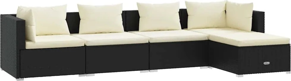 vidaXL Set mobilier de grădină cu perne, 5 piese, negru, poliratan
