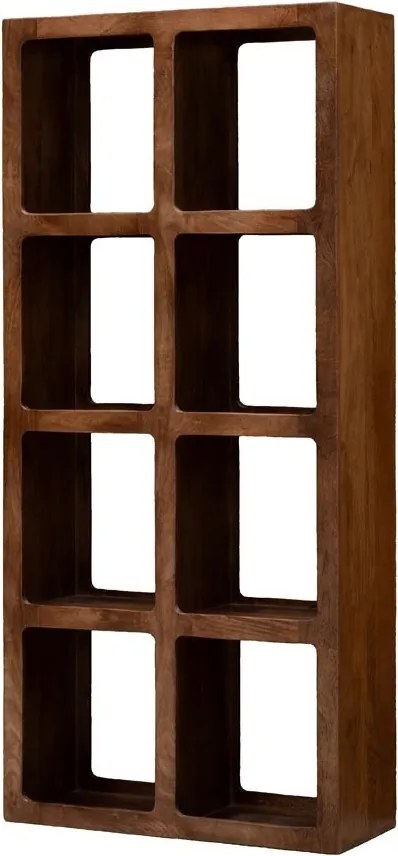 Etajeră din lemn de mango, cu 8 rafturi, maro antichizat, finisaj vintage, 82.5×32×181 cm, „Cubia"
