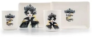 Set de masă, 4 piese, porțelan, negru/alb