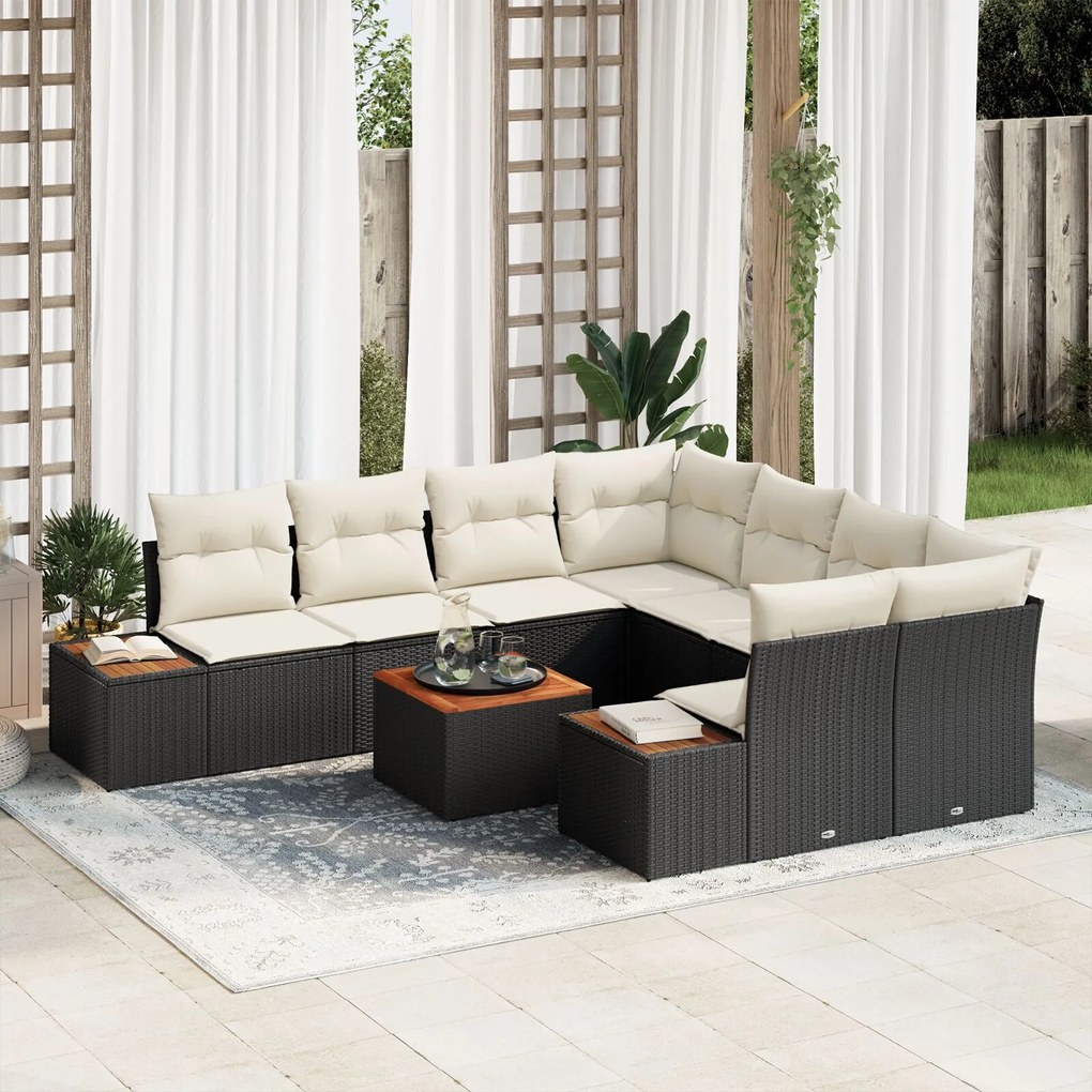 vidaXL Set de canapele pentru grădină cu pernă 9 pcs Negru Rattan poli