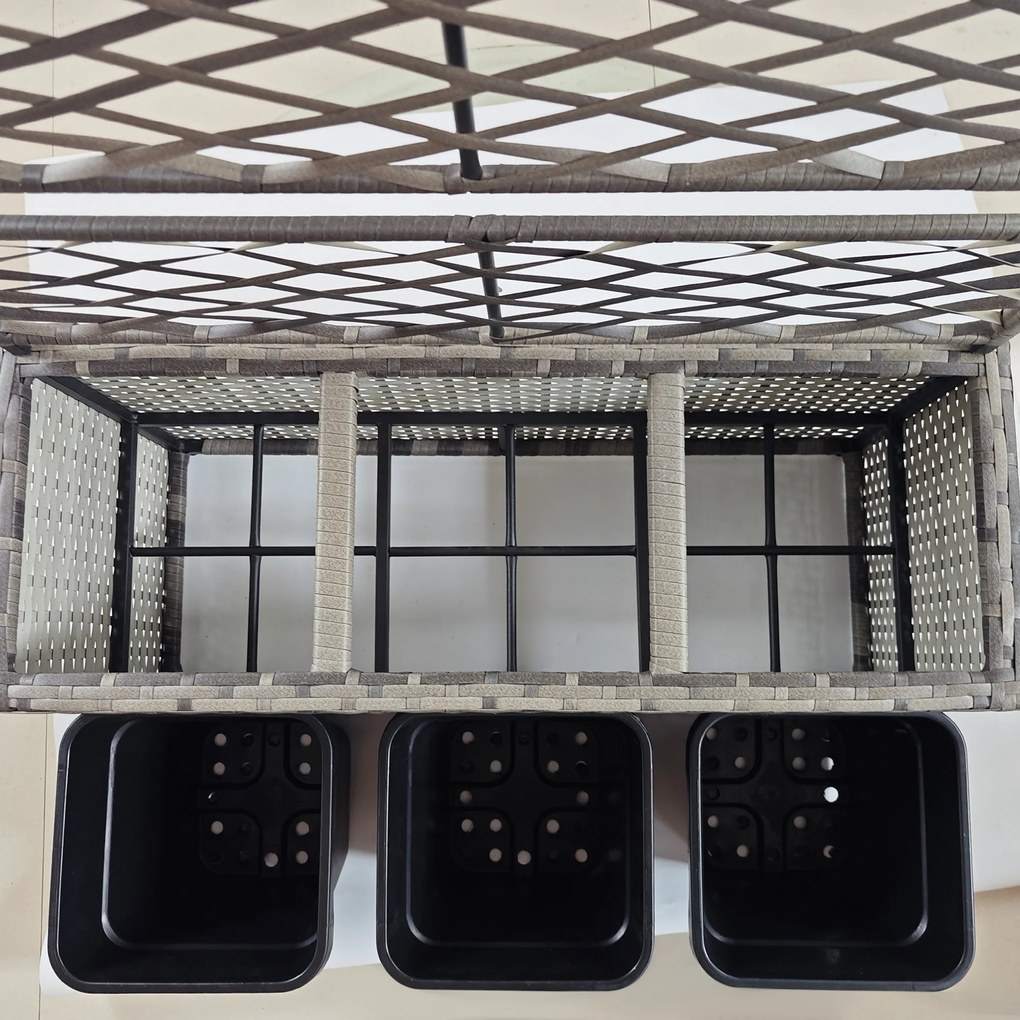 Outsunny Ghiveci pentru plante cu trei bazine 33L din rășină impletită și oțel dim. 84L x 30L x 107H cm | Aosom Romania
