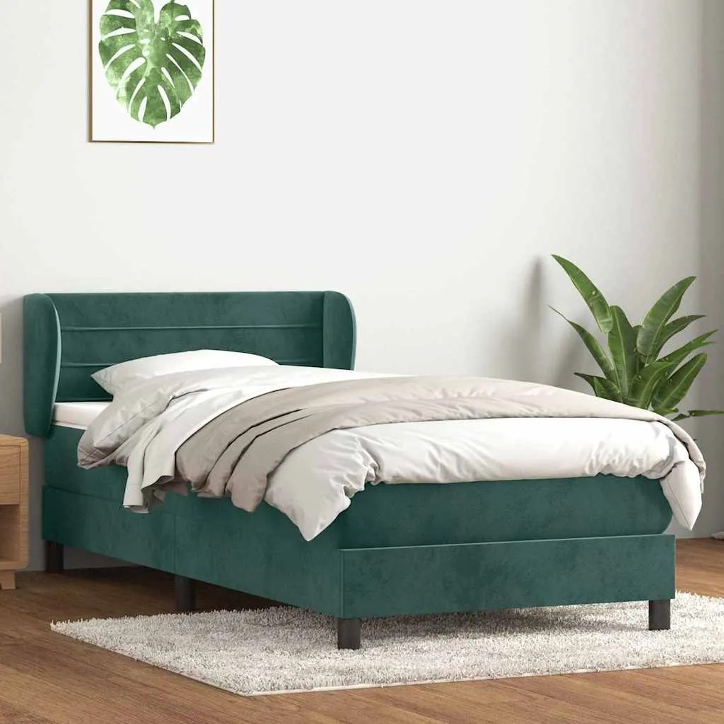 vidaXL Pat box spring cu saltea, verde închis, 80x220 cm, catifea