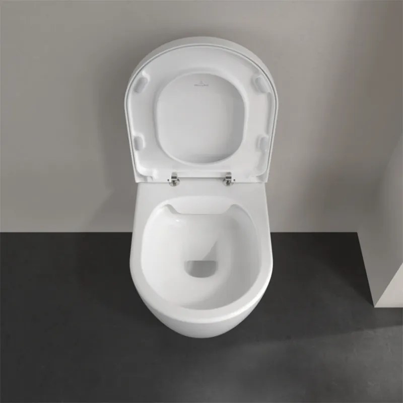 Set vas wc suspendat, Villeroy & Boch, Avento, direct flush, cu capac soft close, alb alpin