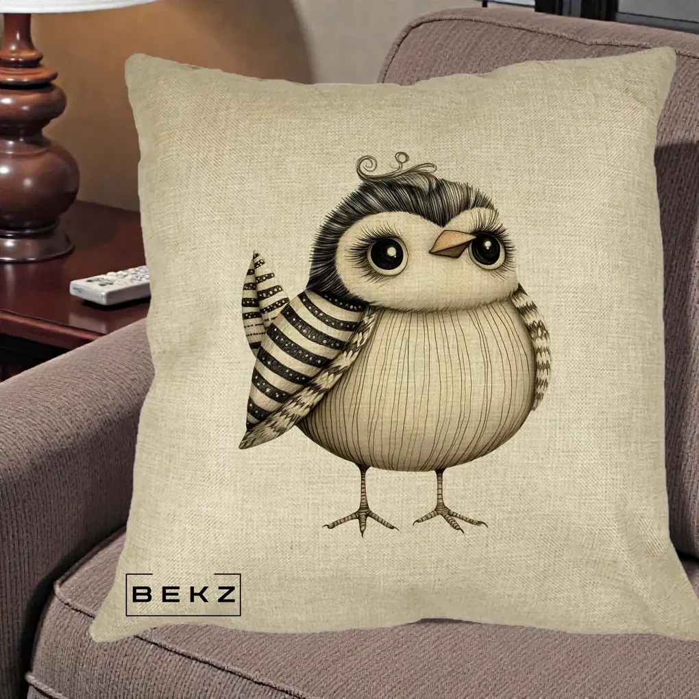 Perna Decorativa Pui Elegant Alb-Negru, 40x40 cm, Crem, Husa Detasabila, Perna Inclusa, BEKZ®