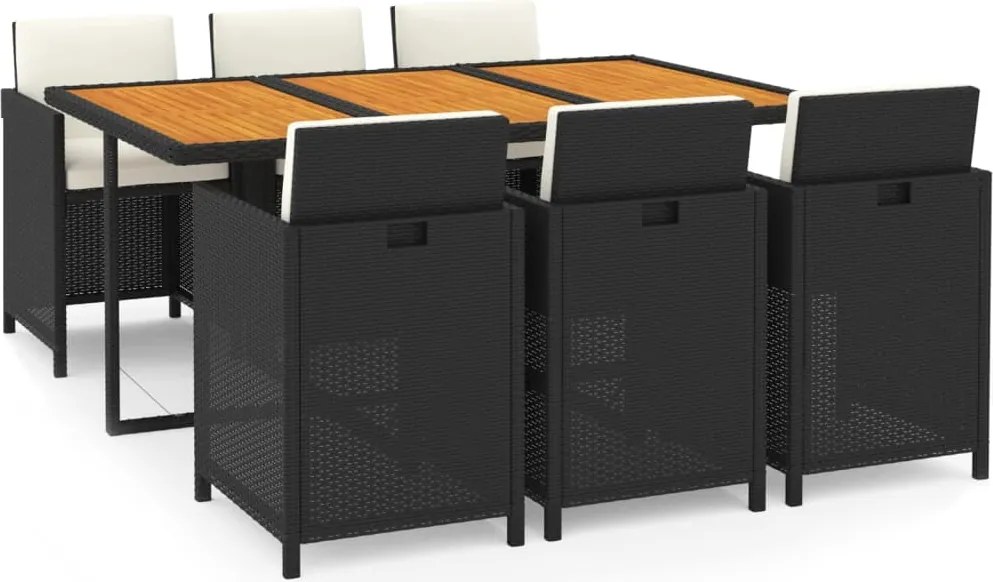 vidaXL Set mobilier de grădină cu perne, 7 piese, negru, poliratan