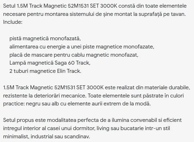 Set 1,5m sina magnetica monofazata cu iluminat inclus Alfa 52M1531BK negru, 3000K