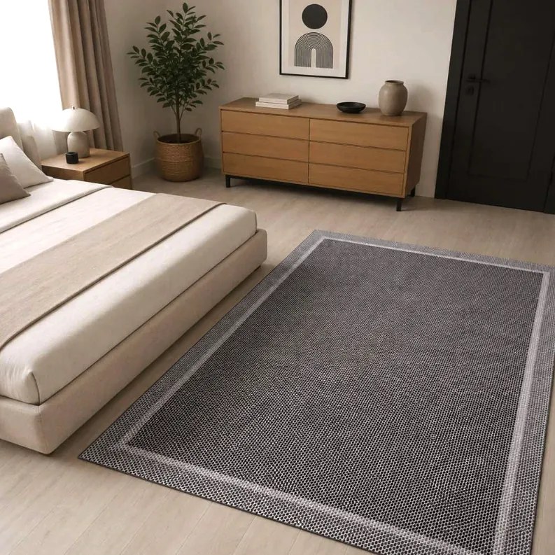 Covor cameră antiderapant, cu Aspect de Sisal, Țesătură plată, Gri Închis, 80x200 cm