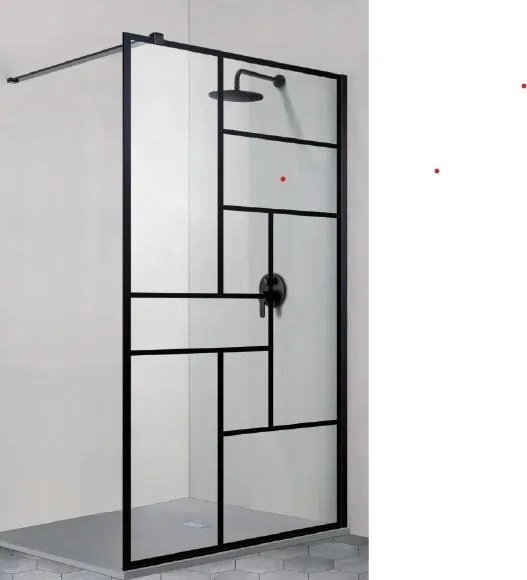 Perete dus walk-in, romstal, altea, sticla securizata 8mm, cu model, anticalcar, profil negru mat, 120x190 cm