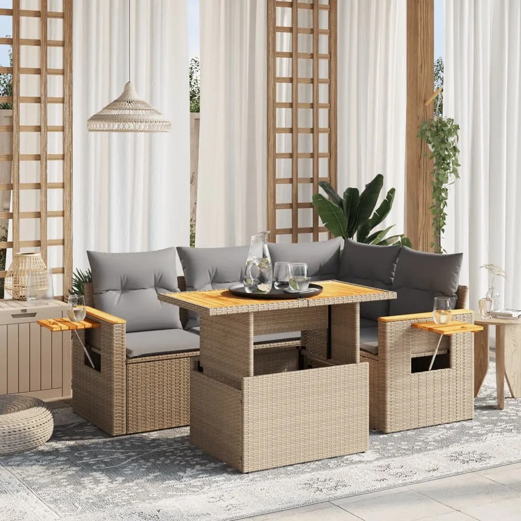 vidaXL Set canapele de grădină cu perne, 5 piese, bej, poliratan