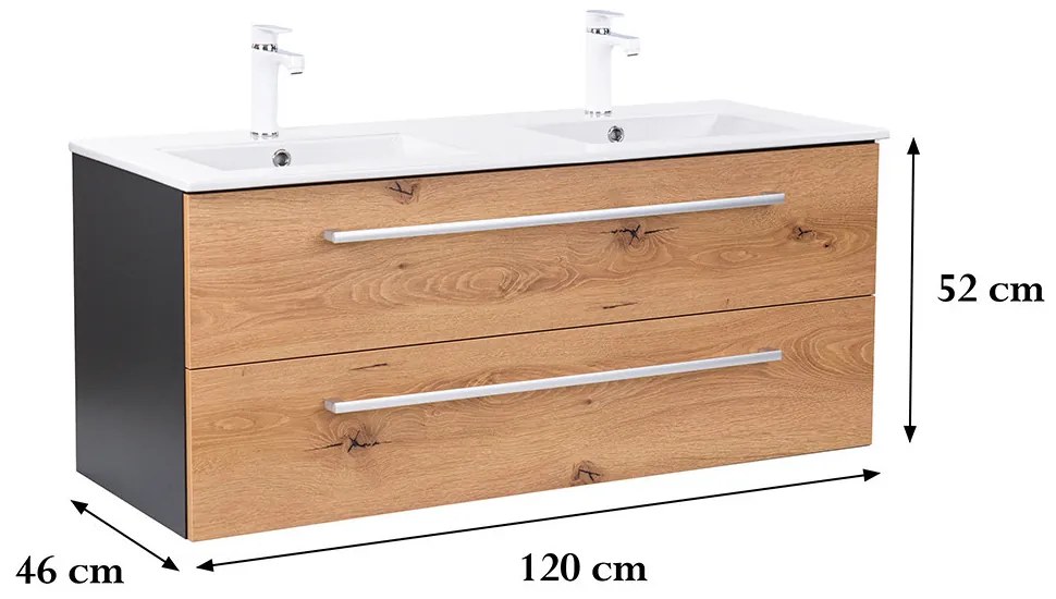 Dulap inferior Vario Clam 120 cu lavoar antracit-stejar