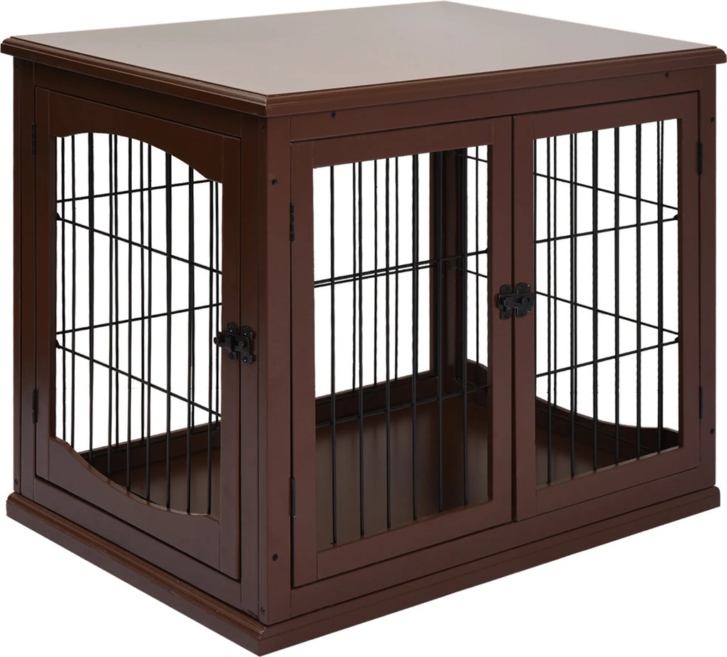 PawHut Cușcă pentru câini, 2 intrări, cu închidere, MDF și metal, 58,4 x 81,3 x 66 cm, Negru | Aosom Romania