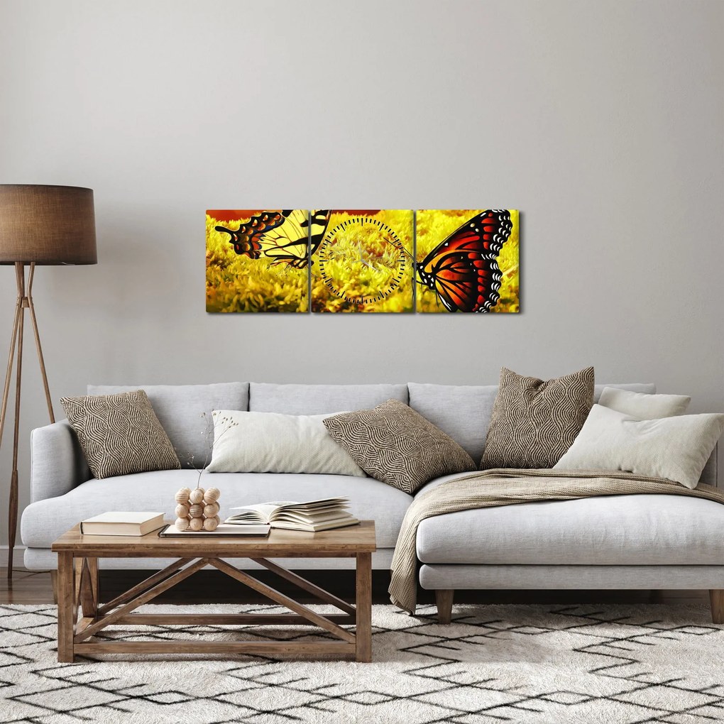 Tablou cu fluturi (cu ceas) (90x30 cm)