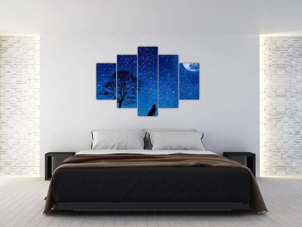 Tablou - Lupul urlând la lună (150x105 cm)