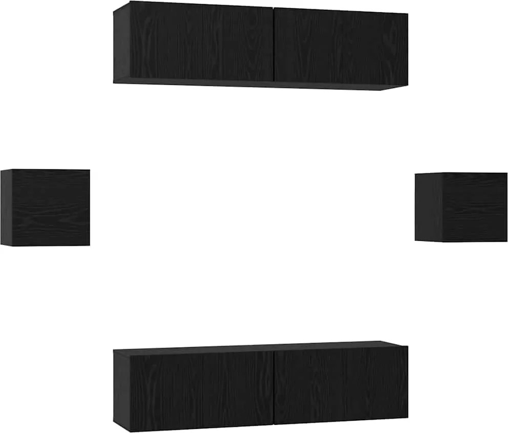 vidaXL Set comodă TV Pe perete 6 pcs Stejar negru Lemn compozit