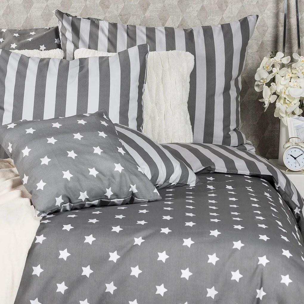Lenjerie pat 1 pers., 4Home Stars gri, din bumbac, 140 x 200 cm, 70 x 90 cm