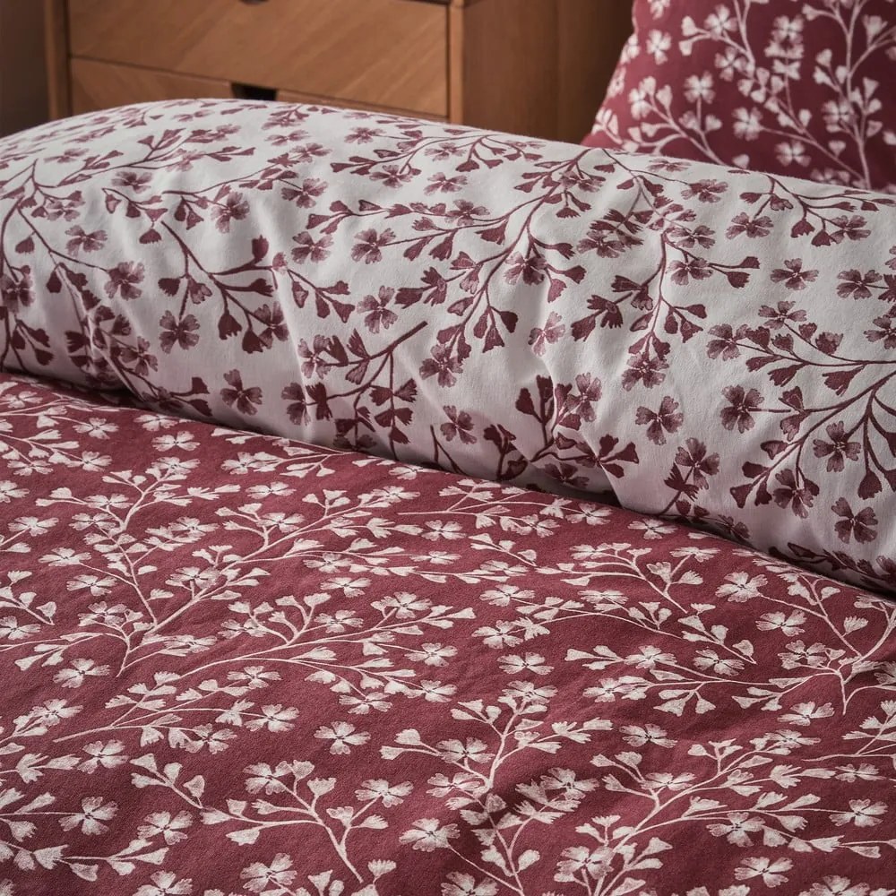 Lenjerie de pat roșie din flanelă pentru pat dublu 200x200 cm Grace Floral Leaf – Catherine Lansfield