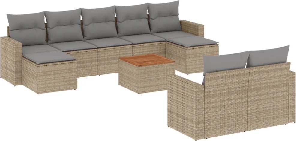vidaXL Set canapele de grădină, 10 piese, cu perne, bej, poliratan