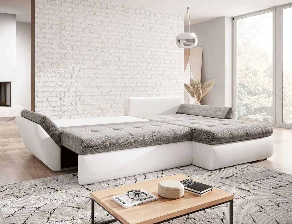 Colțar extensibil dumonde cu ladă de depozitare si sezut confortabil din spuma high-density, Loana Euphoria Ivory II 270x185 cm