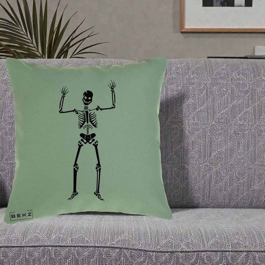 Perna Decorativa Halloween Schelet Dansator, 40x40 cm, Verde, Husa Detasabila, Perna Inclusa, BEKZ®