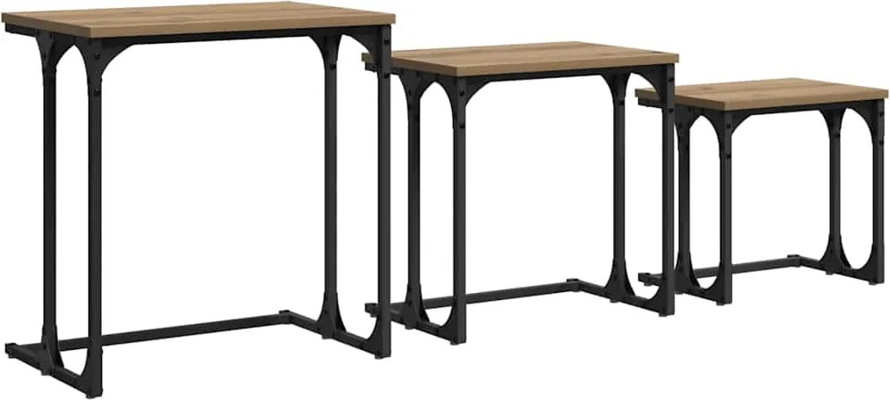 vidaXL Masă de Cafea cu Tăvi Lăsate 3 pcs stejar artizanal