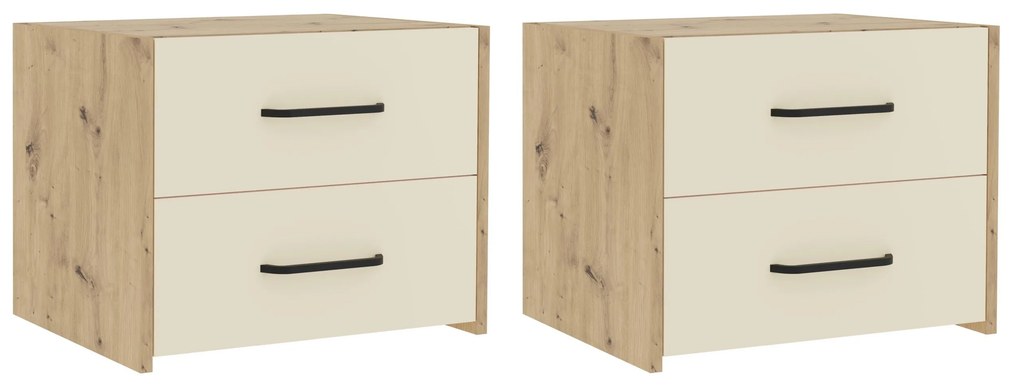 Set 2 Noptiere Malmo, 2 Sertare, Stejar Artisan/Argila, 50 x 40 x 40 cm