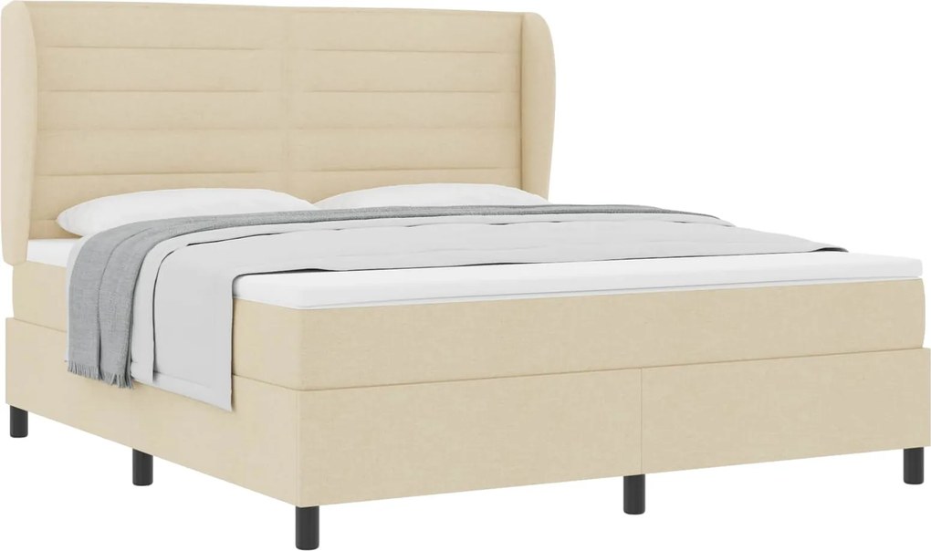 vidaXL Pat cu arcuri cu saltea cu headboard Crem 180 x 200 cm țesătură