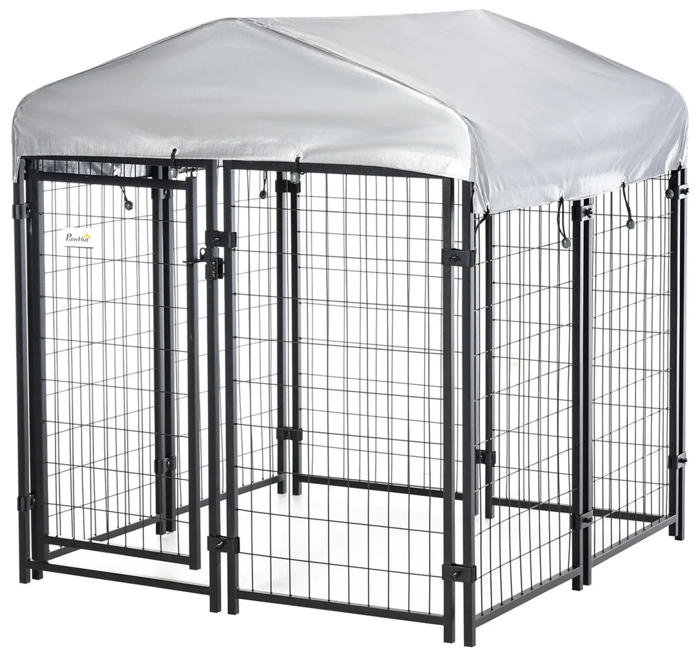 PawHut Chenar exterior cu acoperiș încuietoare pentru câine cadru din metal 120 x 120 x 138cm negru | Aosom Romania