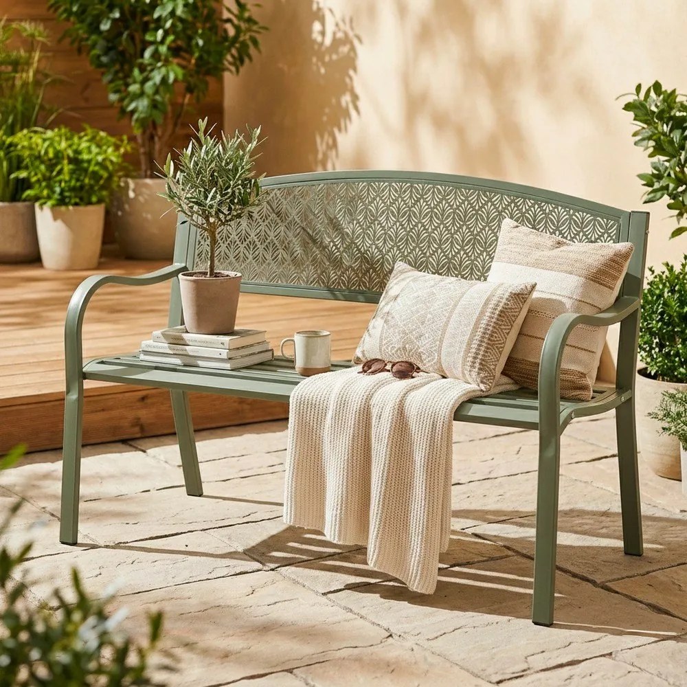 Bancă de grădină kaki din metal Lizette – Bizzotto