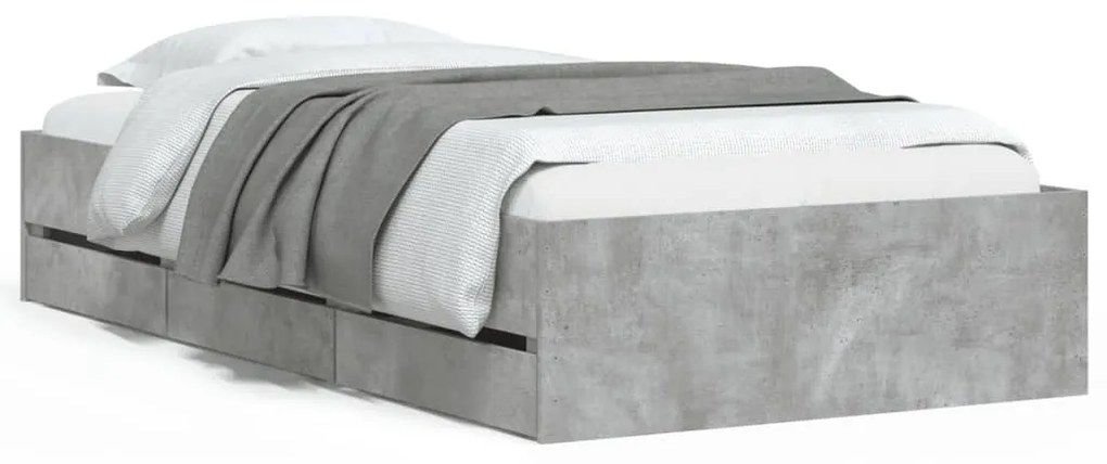 3207297 vidaXL Cadru de pat cu sertare, gri beton, 90x200 cm, lemn prelucrat