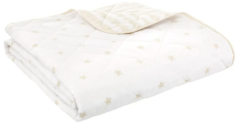 Cuvertură pentru copii albă-bej matlasată din bumbac 135x190 cm Mini Star &amp; Stripes – Bianca