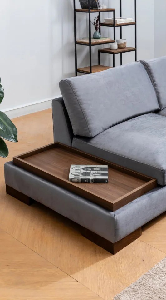 Coltar Tulip Corner Right With Pouf, Gri Inchis