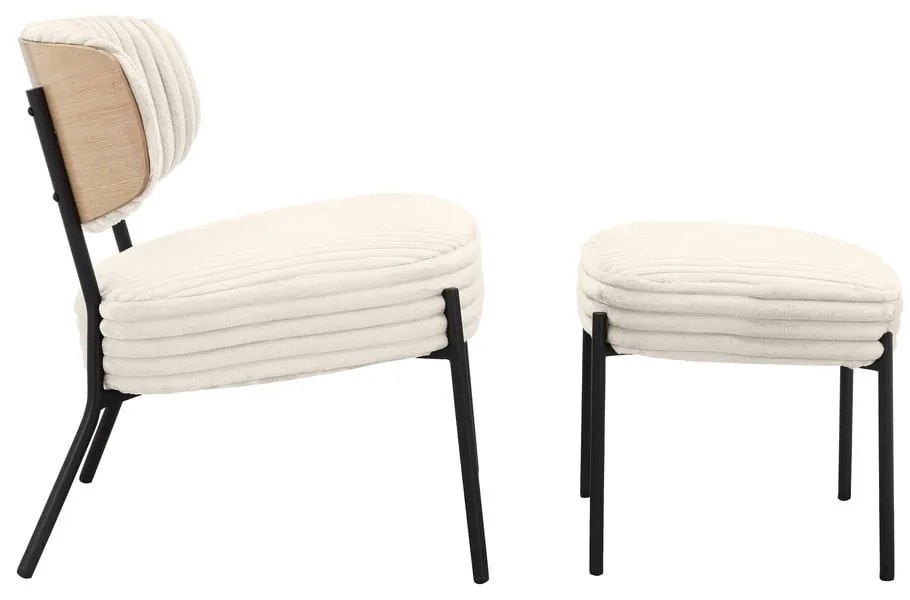 Fotoliu cu taburet crem cu tapițerie din catifea reiată Jerry – Støraa