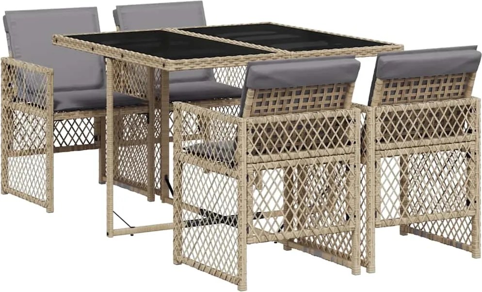 vidaXL Set mobilier de grădină cu perne, 5 piese, bej, poliratan