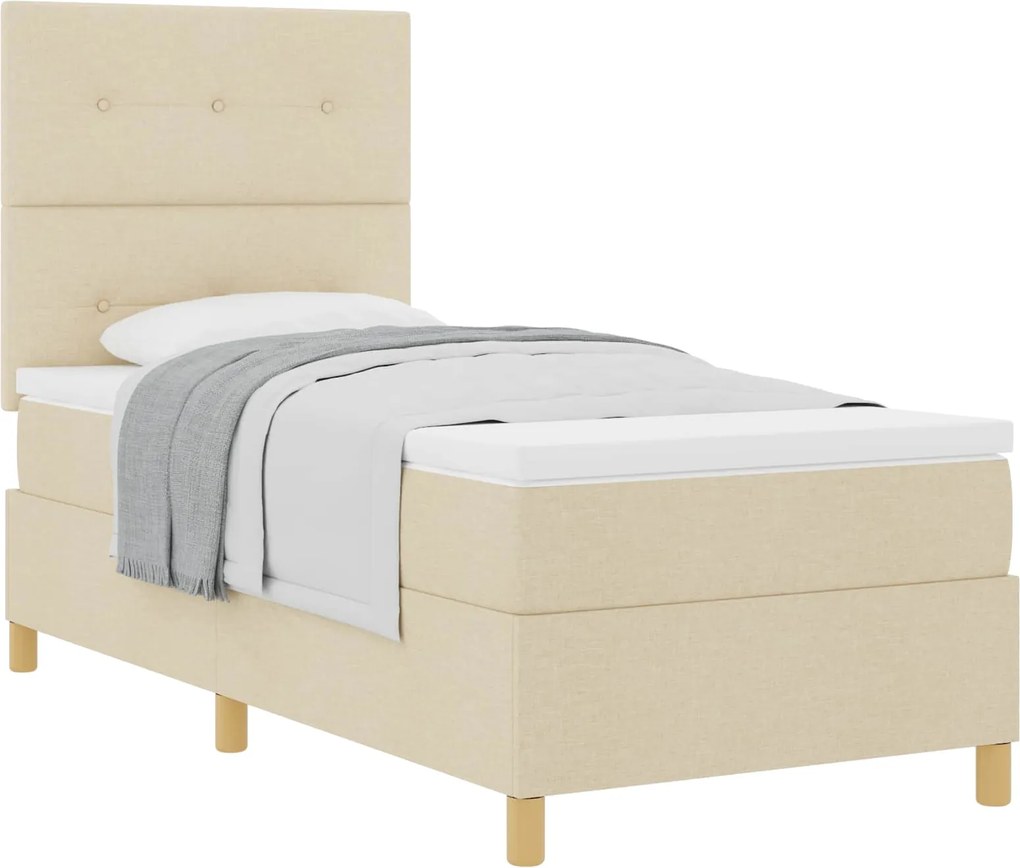 vidaXL Pat cu arcuri cu saltea cu headboard Crem 80 x 200 cm țesătură