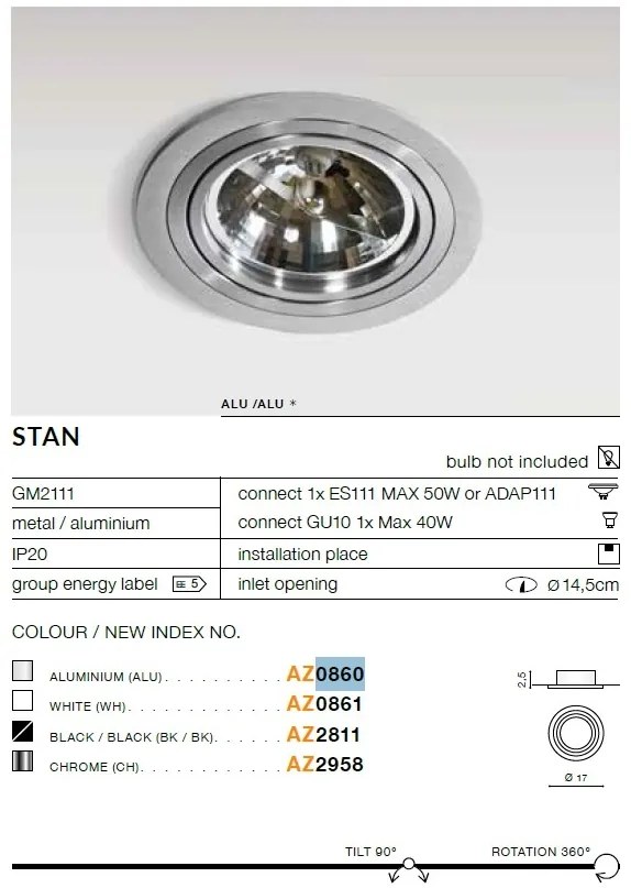 Spot incastrabil directionabil de tavan/plafon STAN ALU