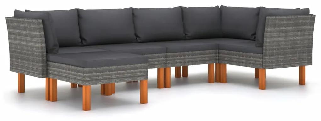 Set mobilier de gradina cu perne, 6 piese, gri, poliratan Gri, 3x colt + 2x mijloc + suport pentru picioare, 6